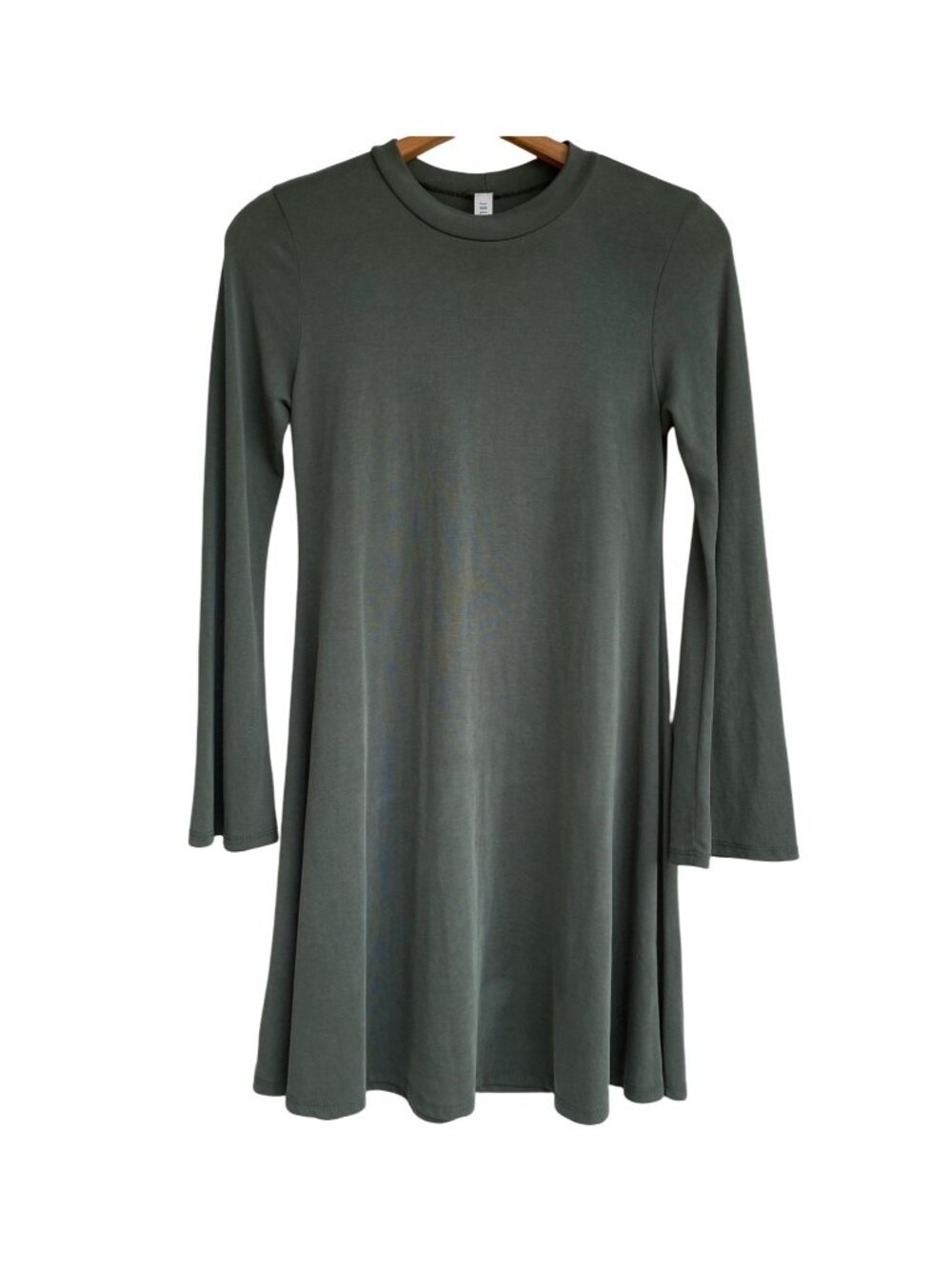 Jolie Tunic Shift Dress sz M Bell LS Army Green Sexy Knit Stretchy Knee Length
